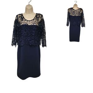 Mile Garielle Lace Knee Length 3/4 Sleeve Navy Blue Dress Size Large